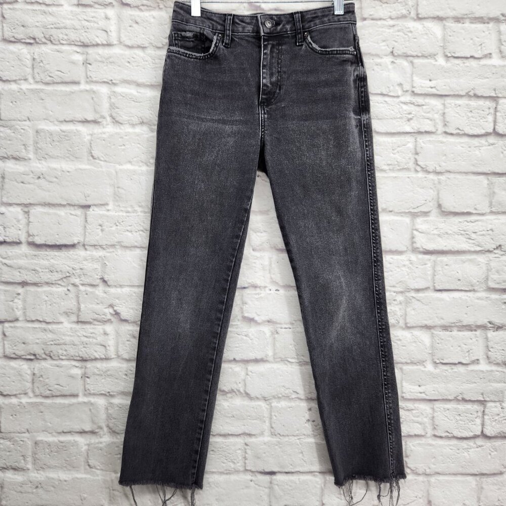 Free People Womens Girlfriend Denim Released Hem Crop Jeans Black 26 - Picture 2 of 16